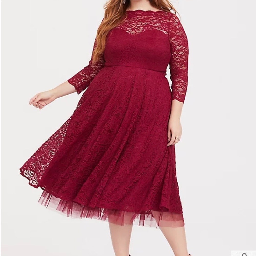 Special occasion red wine red lace midi dress by torrid